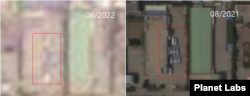 이달 14일 촬영된 위성사진과 작년 고화질 위성사진을 비교한 모습. 파란물체(왼쪽 사각형)가 버스(오른쪽 사각형)라는 사실을 유추해 볼 수 있다. 자료=Planet Labs