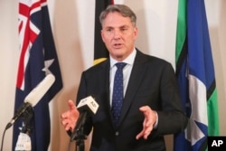 Australian Deputy Prime Minister and Defense Minister Richard Marles speaks during a press conference at the 19th International Institute for Strategic Studies (IISS) Shangri-la Dialogue, Asia's annual defense and security forum, in Singapore, June 12, 20