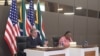 U.S. Secretary of State Antony Blinken, left, and South African Minister of International Relations Naledi Pandor appear at a joint press conference after meeting together in Pretoria, South Africa, on Aug. 8, 2022. 