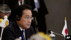 日本首相岸田文雄在柬埔寨召開的東盟峰會上。