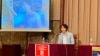 Toru Kubota terlihat di layar. Ia adalah jurnalis Jepang yang ditahan di Myanmar saat meliput protes. Myanmar disebut membebaskan 6.000 tahanan, termasuk Toru Kubota. (AP/Yuri Kageyama)