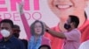 FILE - A life-size cardboard cutout of Sen. Leila de Lima, center, is seen on a stage in Manila, Philippines, March 2, 2022. De Lima, a top critic of outgoing President Rodrigo Duterte, has been locked up for more than five years in a high-security prison in the capital.