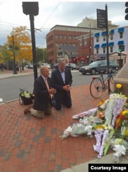 Joseph Milano and Jeb Bush at the King Bhumibol Adulyadei Square Cambridge, MA