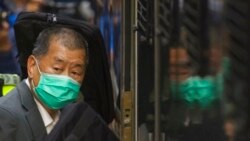 지미 라이 홍콩 빈과일보 창업주가 지난 2월 법정에 출두하고 있다. (자료사진)