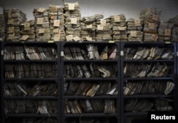Various court case documents are pictured outside a courthouse along a hallway in Quezon City, Metro Manila, Philippines, June 5, 2017