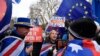 Para pengunjuk rasa pro dan anti-Brexit menentang rencana kesepakatan Brexit menjelang pemungutan suara di belakang Gedung Parlemen di London, Inggris, 10 Desember 2018. 