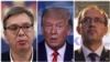 Dari kiri: Presiden Serbia Aleksandar Vucic, Presiden AS Donald Trump dan PM Kosovo Avdullah Hoti. 