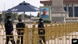 以防疫為名管制嚴密的天安門廣場。 （2022年4月28日）