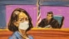 Sketsa persidangan menunjukkan Ghislaine Maxwell mendengarkan hakim membacakan hukuman yang dijatuhkan terhadapnya dalam kasus pelecehan seksual yang melibatkan namanya dan Jeffrey Epstein dalam persidangan di Kota New York, pada 28 Juni 2022. (Foto: Reuters/Jane Rosenberg)