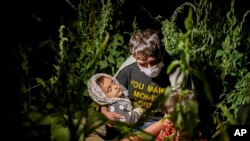Seorang migran asal Afghanistan tampak duduk bersama anak-anaknya di area pedesaan di Tavan, Provinsi Bitlis, Turki bagian timur, pada 18 Agustus 2021. (Foto: AP/Emrah Gurel)