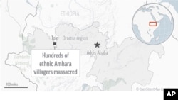 Hundreds of people were slaughtered in a village and its surroundings this month in the latest explosion of ethnic violence in Ethiopia.