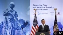 President Barack Obama joins African leaders, aid organizations to address African hunger, poverty, Washington, May 18, 2012.