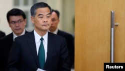 香港特首梁振英在北京参加人大会议期间举行记者会。（2015年3月6日资料照）