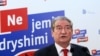 FILE - Albania's then-Prime Minister Sali Berisha speaks during a press conference in Tirana, June 26, 2013. 