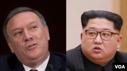 마이크 폼페오 미국 국무장관 지명자와 김정은 북한 국무위원장. 폼페오 지명자는 최근 북한을 방문하고 김 위원장을 면담했다. (JIM WATSON / AFP, KCNA / via Reuters)