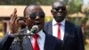 Central African transitional parliament chief (CNT) Alexandre-Ferdinand Nguendet, acting as Central African Republic's interim president, gives a speech to former members of the Central African Army Forces (FARCA), who were ousted when rebels took power o