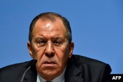 Russia's Foreign Minister Sergei Lavrov addresses a press conference during the foreign ministers' meeting of the Organisation for Security and Cooperation in Europe (OSCE) in Hamburg, northern Germany, on Dec. 9, 2016.