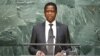 FILE - Zambian President Edgar Lungu speaks before attendees at the U.N. General Assembly in New York, Sept. 29, 2015. Fred Mutesa of Zambians for Empowerment and Development has endorsed Lungu in the August 11 presidential vote.