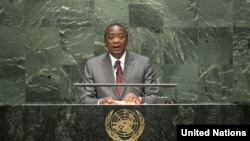 Kenyan President Uhuru Kenyatta addresses the 69th U.N. General Assembly in New York on Wednesday, Sept. 24, 2014.