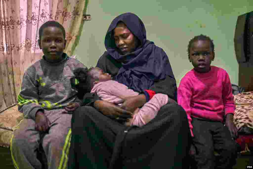Remaz, from Khartoum, is a diabetic whose husband left her and their three children and went back to Sudan after facing discrimination in Egypt. She says, "I cannot work because of my poor health, and we live on charity money coming from mosques."