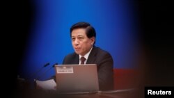 Zhang Yesui, a spokesman for National People's Congress (NPC), addresses reporters ahead of China's annual session of parliament at the Great Hall of the People in Beijing, China, March 4, 2018. 