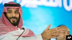 FILE - Saudi Crown Prince Mohammed bin Salman speaks at the opening ceremony of Future Investment Initiative Conference in Riyadh, Saudi Arabia, Oct. 24, 2107.