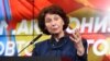 North Macedonian President-elect Gordana Siljanovska-Davkova of the right-wing VMRO-DPMNE party celebrates her election victory in Skopje on May 8, 2024.