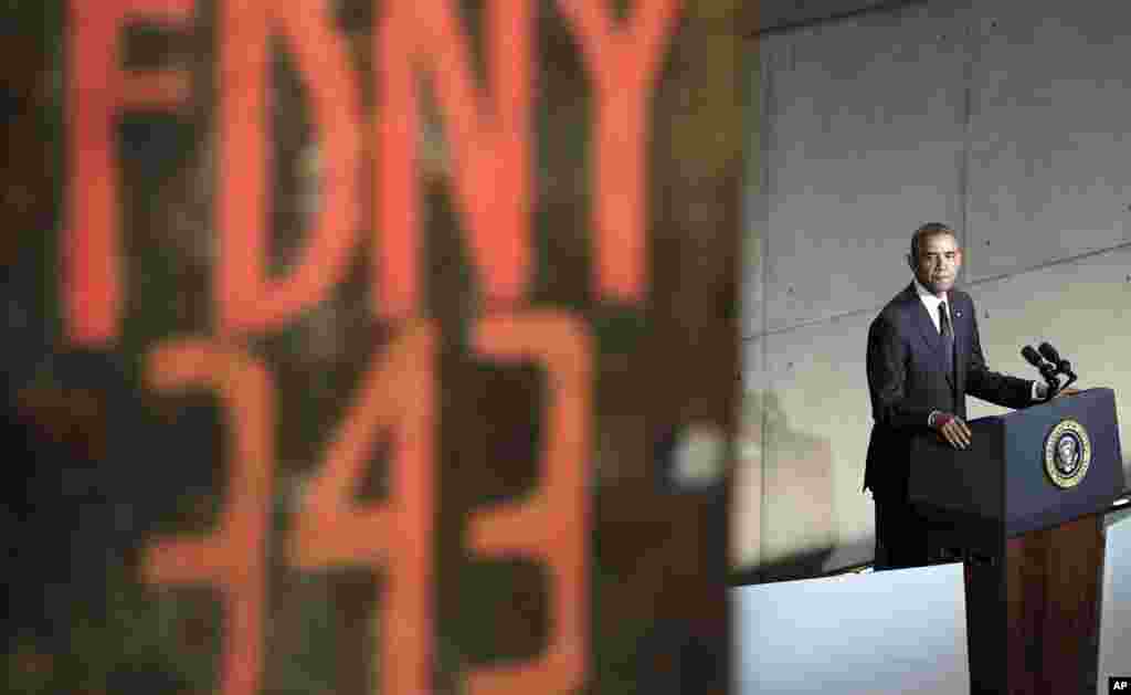 President Obama speaks at the dedication ceremony for the National September 11 Memorial Museum, New York City, May 15, 2014.