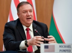 U.S. Secretary of State Mike Pompeo speaks during a joint news conference with Uzbekistan's Foreign Minister Abdulaziz Kamilov following talks in Tashkent, Uzbekistan, Feb. 3, 2020.