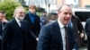 British Foreign Secretary Dominic Raab, right, arrives to meet with his Italian, German, and French counterparts, in Brussels, Belgium, Jan. 7, 2020. 