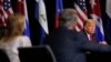 President Donald Trump listens during a round-table discussion on Venezuela at Iglesia Doral Jesus Worship Center, July 10, 2020, in Doral, Fla.