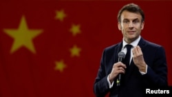 法国总统马克龙访问中国时讲话。