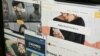 Photo illustration taken March 21, 2019 in Washington, DC, shows the opening pages of the dating sites Bumble, Grindr, Jackd, Gayromeo, and Adam4adam. 