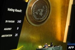 Hasil pemungutan suara atas resolusi Dewan Keamanan PBB untuk mempertimbangkan kembali dan mendukung keanggotaan penuh Palestina di PBB. (Foto: AFP)