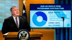 美国国务卿蓬佩奥在国务院记者会上讲话。（2020年10月14日）