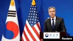 美國國務卿布林肯在首爾外交部舉行的聯合記者會上致詞。 （2025年1月6日）