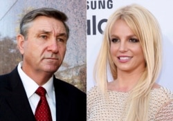Jamie Spears, ayah dari bintang pop Britney Spears, meninggalkan Gedung Pengadilan Stanley Mosk di Los Angeles, California, 24 Oktober 2012, kiri, dan Britney Spears tiba di Billboard Music Awards di Las Vegas, Nevada. (Foto: AP)
