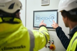 This September 2021 image provided by Climeworks AG shows a chart at a plant called Orca near Reykjavik, Iceland. The plant is the largest such facility in the world, capturing about 4,000 metric tons of carbon dioxide per year. But compared to what the p