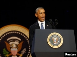 U.S. President Barack Obama delivers his farewell address in Chicago, Ill., Jan. 10, 2017.