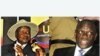 Uganda President Yoweri Museveni, left, being interviewed by a journalist, after he was nominated to run for presidential elections; Forum for Democratic Change’s Dr. Kizza Besigye after being nominated for presidential elections in the capital city Kampa