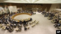 A wide view of the Security Council as it discusses the situation in Haiti. At the meeting Members heard from Alain Le Roy, Under-Secretary-General for Peacekeeping Operations, who briefed on Haiti's political crisis stemming from a contested first round