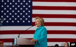 FILE - In this Aug. 25, 2016 file photo, Democratic presidential candidate Hillary Clinton speaks at a campaign in Reno, Nevada.