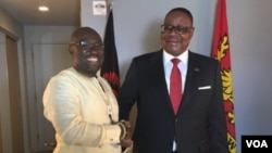 Malawi's President Arthur Peter Mutharika with VOA English to Africa reporter Peter Clottey, before their interview in New York on the sidelines of the UNGA. .