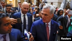 U.S. House Speaker McCarthy talks to reporters at the U.S. Capitol in Washington