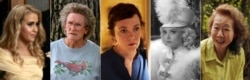 Foto kombinasi ini menunjukkan nominasi Oscar untuk aktris pendukung terbaik, dari kiri, Maria Bakalova dalam "Borat Subsequent Moviefilm," Glenn Close dalam "Hillbilly Elegy," Olivia Colman dalam "The Father," Amanda Seyfried dalam "Mank," dan Yuh-Jung Youn dalam "Minari." (Foto: AP).