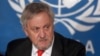 Then the top U.N. envoy in Afghanistan, Nicholas Haysom speaks during a press conference in Kabul, Feb. 18, 2015. 