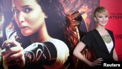 Aktris Jennifer Lawrence dalam pemutaran perdana "The Hunger Games: Catching Fire" di New York. (Foto: Dok)