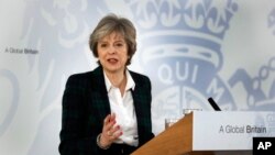 Perdana Menteri Inggris Theresa May, di Lancaster House, London, 17 Januari 2017 (AP Photo/Kirsty Wigglesworth, pool).
