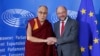 Tibet's exiled spiritual leader the Dalai Lama (L), is welcomed by European Parliament president Martin Schulz at the European Parliament in Strasbourg, France, Sept. 15, 2016. 