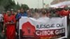 Women attend a demonstration calling on the government to rescue kidnapped schoolgirls, Abuja, Nigeria, April, 30. 2014.